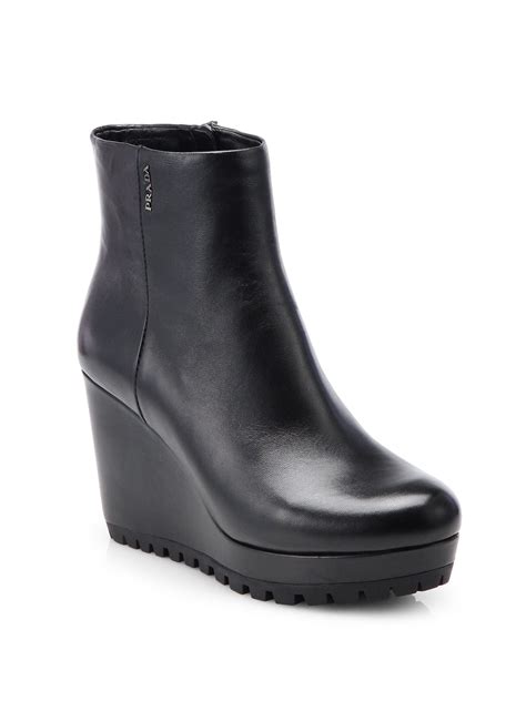 prada leather wedge mid-calf boots|Women's Ankle Boots And Boots .